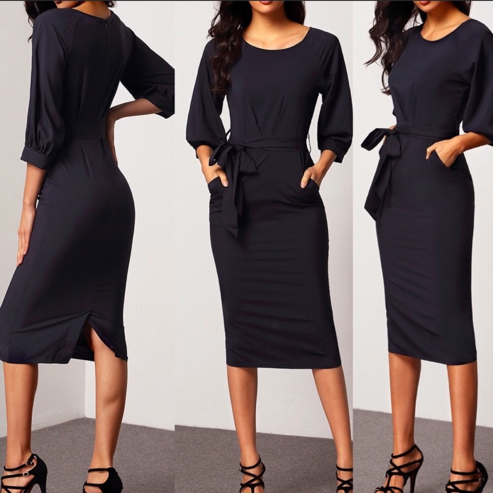 Navy Blue Bell Sleeve Dress